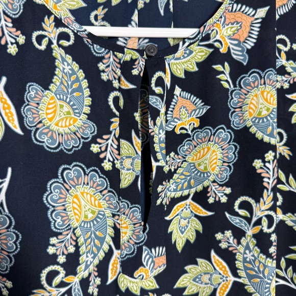 LOFT Blouse Size Small Navy Blue Paisley Bell Sleeve Office Business Casual - Picture 6 of 10